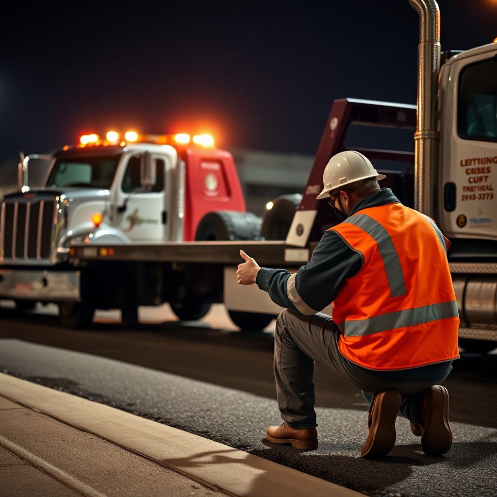 A clean, modern flatbed tow truck parked in a well-lit commercial lot in Barberton, Ohio.